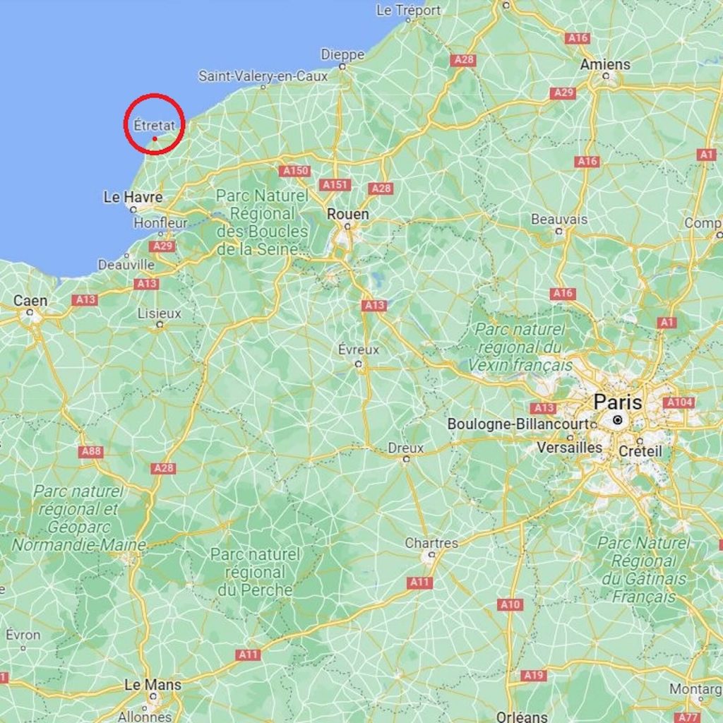 claude Monet magpie: Étretat, digitally manipulated image. Google Maps.
