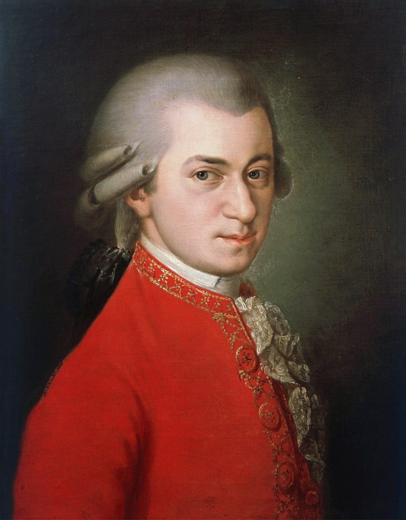 Left-handed artists: Barbara Krafft, Posthumous Portrait of Wolfgang Amadeus Mozart, 1819. Wikimedia Commons (public domain).
