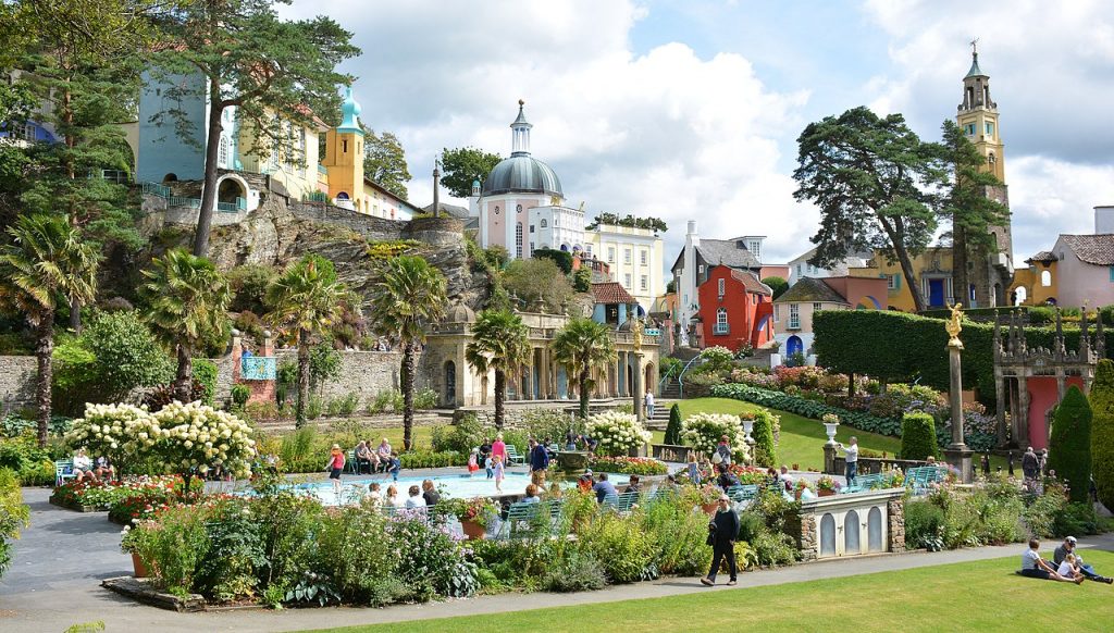 refugee artists wales: View of Portmeirion, Wales, UK. Photo by Mike McBey via Wikimedia Commons (CC BY 2.0).
