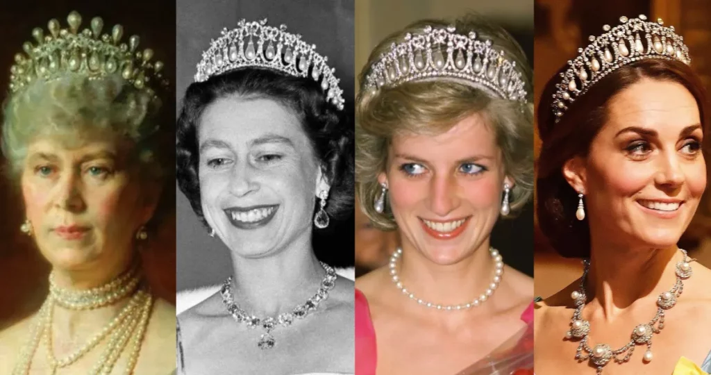 top 10 articles 2022: Top 10 Articles in 2022: From left to right: Queen Mary, Queen Elizabeth II, Princess Diana, and Duchess Catherine wearing The Lover’s Knot Tiara. The Royal Watcher.
