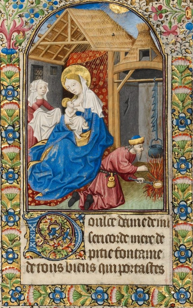 saint joseph nativity: Workshop of the Bedford Master, The Holy Family, miniature from Book of Hours, c. 1440–1450, MS. Ludwig IX 6 (83.ML.102), f. 181, J. Paul Getty Museum, Los Angeles, CA, USA.
