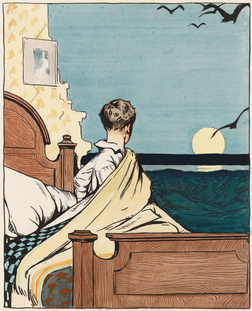 hopper illustrations: Edward Hopper, Boy and Moon, 1906-1907, Whitney Museum of American Art, New York, NY, USA. Illustration History.
