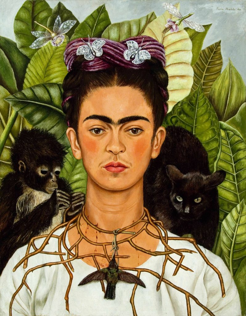 Frida Kahlo Self-Portrait with Thorn Necklace and Hummingbird: Frida Kahlo, Self-Portrait with Thorn Necklace and Hummingbird, 1940, Harry Ransom Center, Austin, TX, USA.
