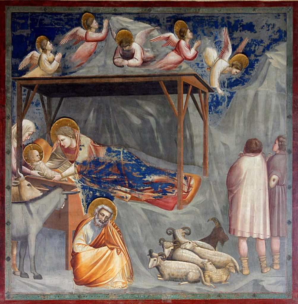 saint joseph nativity: Giotto di Bondone, Nativity: Birth of Christ, 1303, Cappella Scrovegni, Padua, Italy.
