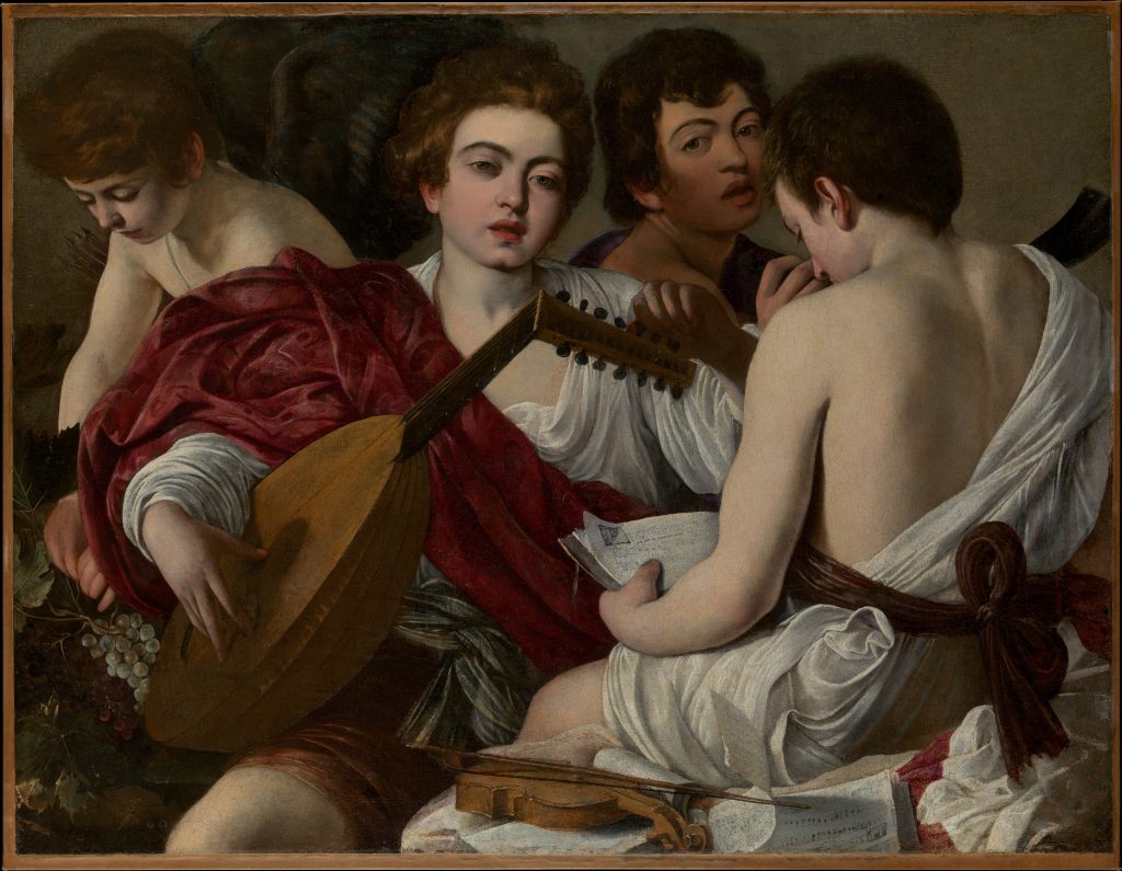 Caravaggio paintings: Caravaggio, The Musicians, 1597, The Metropolitan Museum of Art, New York, USA.