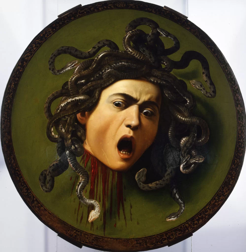 Caravaggio paintings: Caravaggio, Medusa, 1597, Uffizi Gallery, Florence, Italy.