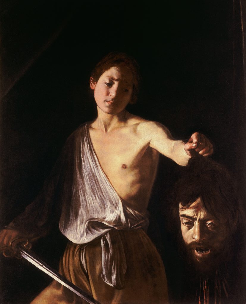 Caravaggio paintings: Caravaggio, David with the Head of Goliath, 1610, Galleria Borghese, Rome, Italy. Wikimedia Commons (public domain).