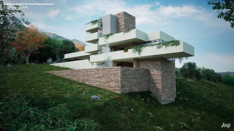 Frank Lloyd Wright houses: Frank Lloyd Wright, Project of cottage studio for Ayn Rand, 1946, CT, USA. Rendered by Angi.
