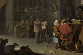 Cornelis Saftleven, Who Sues for a Cow?, 1629, oil on wood panel, Museum Boijmans Van Beuningen, Rotterdam, Netherlands. Detail.