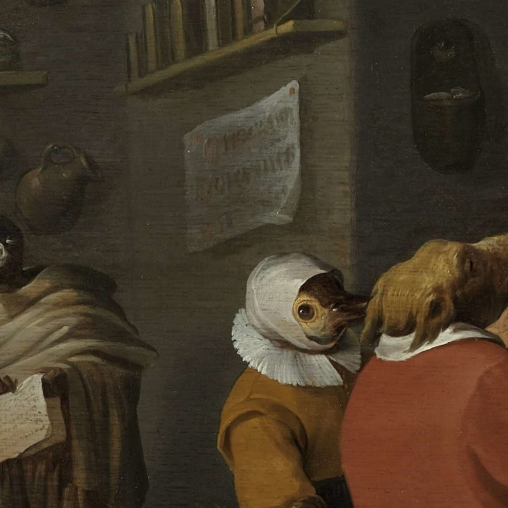 Cornelis Saftleven: Cornelis Saftleven, Who Sues for a Cow?, 1629, oil on wood panel, Museum Boijmans Van Beuningen, Rotterdam, Netherlands. Detail.

