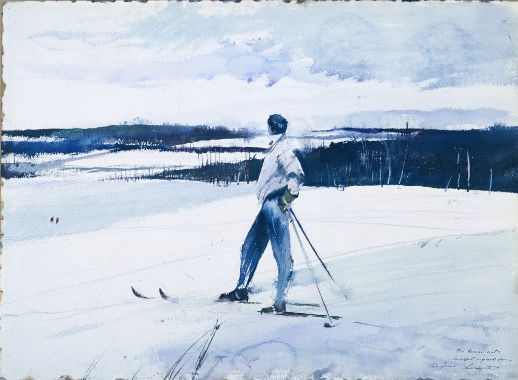 Skiing in Art: Andrew Wyeth, Chestnut Ridge, ca. 1944, Buffalo AKG Art Museum, Buffalo, NY, USA.