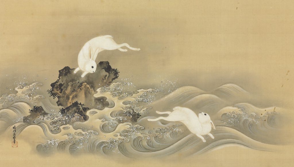 Lunar New Year rabbit: Kano Osanobu, Rabbits Frolicking in the Waves, 1st half of 19th century, private collection. Artnet.

