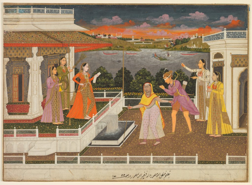 powerful women in painting: Powerful Women in Painting: Fayzullah, A Blindfolded Suitor is Brought Before a Princess (recto), ca. 1755, Cleveland Museum of Art, Cleveland, OH, USA.
