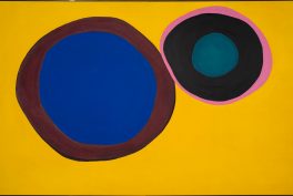 “Fair Charlotte” (1961), two orbs galvanized by a very pushy background of egg-yolk yellow.Credit...Estate of Jules Olitski/Licensed by VAGA at Artists Rights Society (ARS), New York; Yares Art