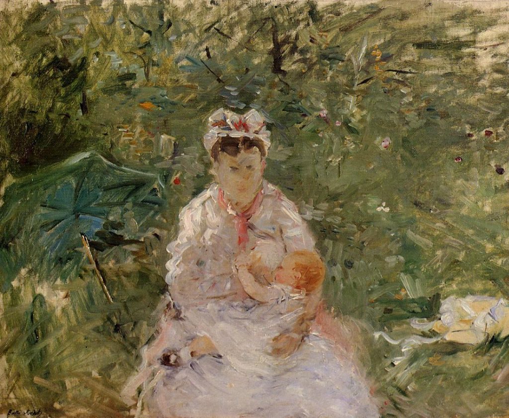 Berthe Morisot: Berthe Morisot, The Wet Nurse Angele Feeding Julie Manet, 1880, private collection, Wikimedia Commons (public domain).
