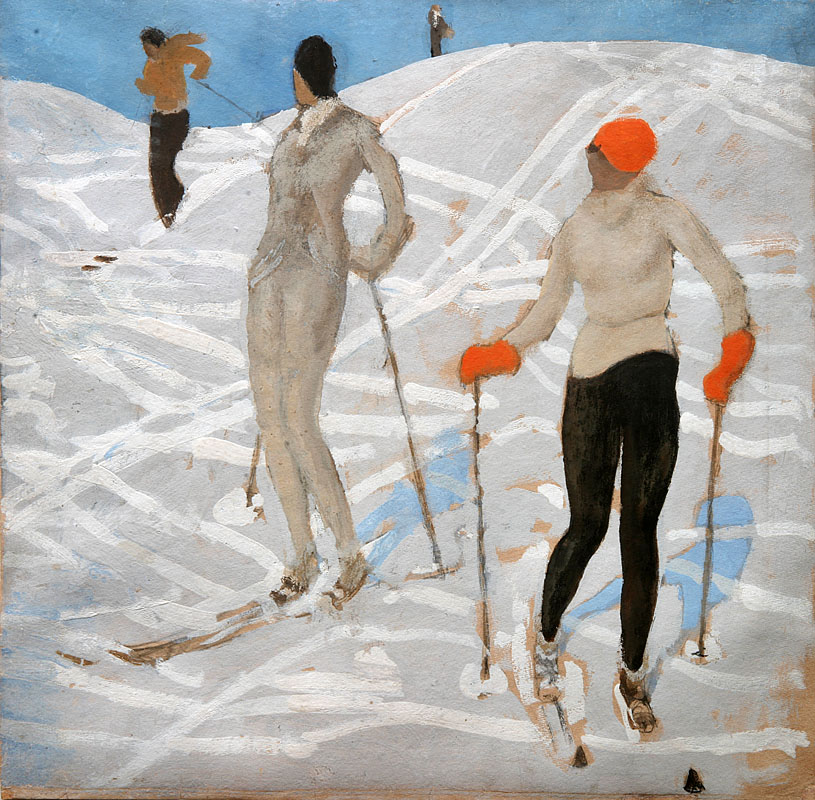 Skiing in Art: Alfons Walde, Zwei Schifahrerinnen, 1925, Museum Kitzbühel, Kitzbühel, Austria.