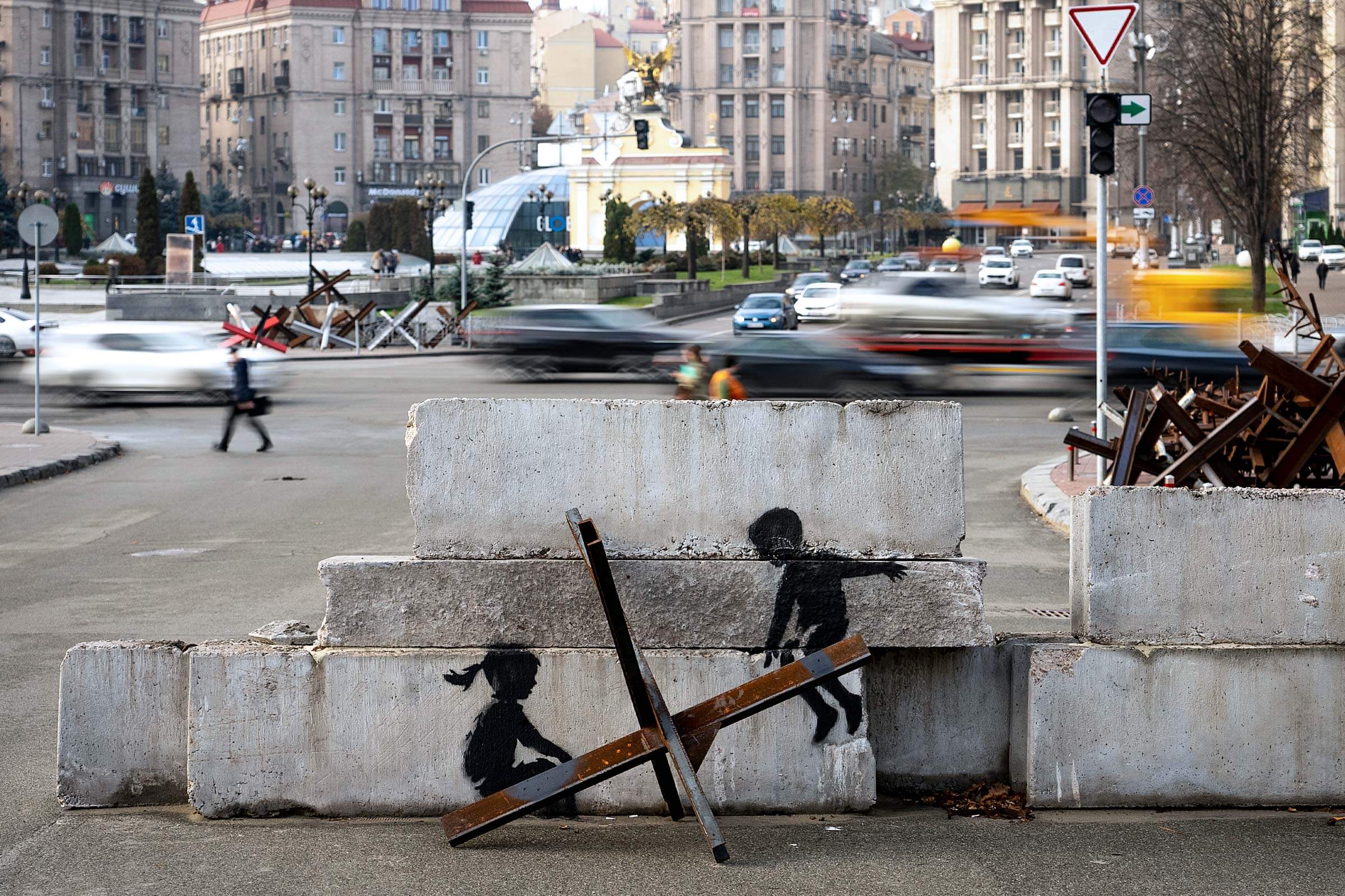 Banksy, Children playing, 2022, Kyiv, Ukraine. Artist's website.
