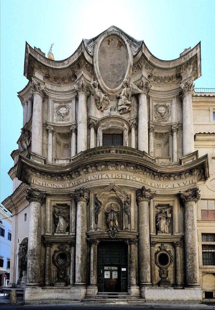 Francesco Borromini: Francesco Borromini, San Carlo alle Quattro Fontane, frontal façade, Rome, Italy. Photo by Architas via Wikimedia Commons (CC BY-SA 4.0).
