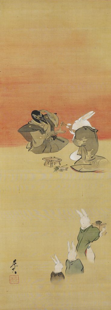 Lunar New Year rabbit: Shibata Zeshin, Sparrow and Rabbits Celebrating New Year, 19th century, private collection. Pinterest. 

