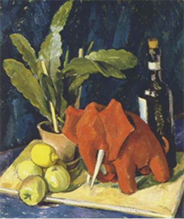 Broncia Koller-Pinell: Broncia Koller-Pinell, Still Life with Red Elephant, 1920. Wikimedia Commons (public domain).
