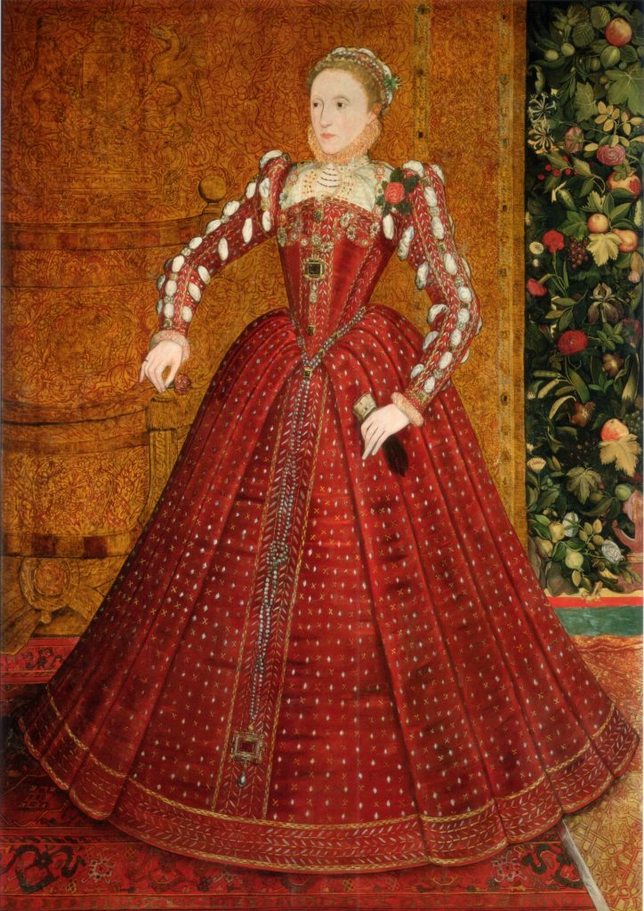 Elizabeth I portrait: Attributed to George Gower, Elizabeth I (The Hampden Portrait), ca. 1567, private collection. Wikimedia Commons (public domain).
