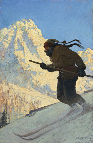 Skiing in art: Skiing in Art: N.C. Wyeth, The Skier (The Ski Runner), 1910. Mutual Art.
