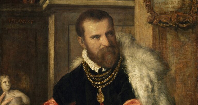 Titian: Titian, Portrait of Jacopo Strada, 1567–1568, Kunsthistorisches Museum, Vienna, Austria. Detail.
