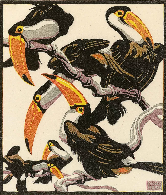 Norbertine Bresslern-Roth: Norbertine Bresslern-Roth Guianan toucanet, 1928, linocut