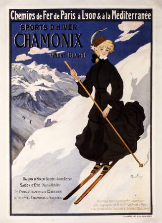 Skiing in Art: Abel Faivre, Sports d'hiver Chamonix Chemins de fer de Paris à Lyon & à la Méditerranée, 1905, J. Barreau Printer, Musée des Arts Décoratifs, Paris, France.