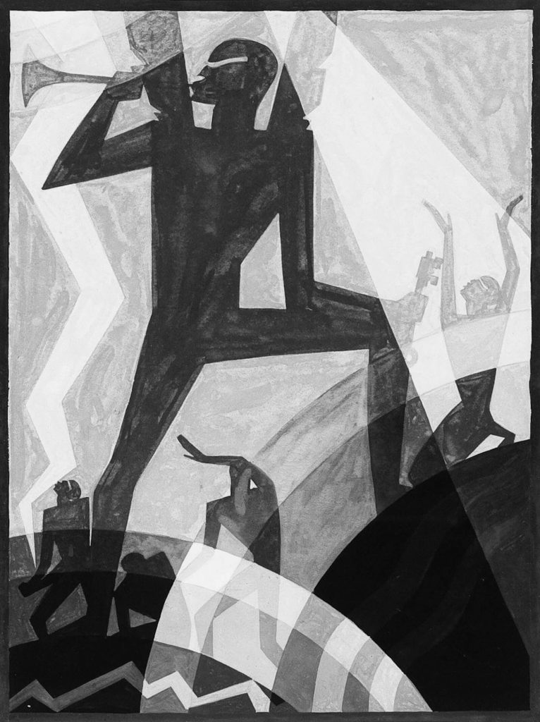 Aaron Douglas: Aaron Douglas, Judgment Day, 1927, gouache on paper, God’s Trombones, Viking Press, New York City, USA.
