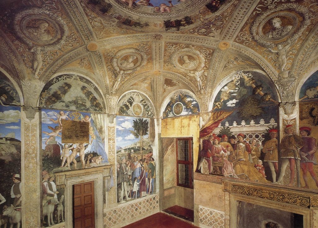 Andrea Mantegna: Andrea Mantegna, Bridal Chamber, view of northern and western walls, 1465-1474, Ducal Palace, Mantua, Italy. Arte Svelata.
