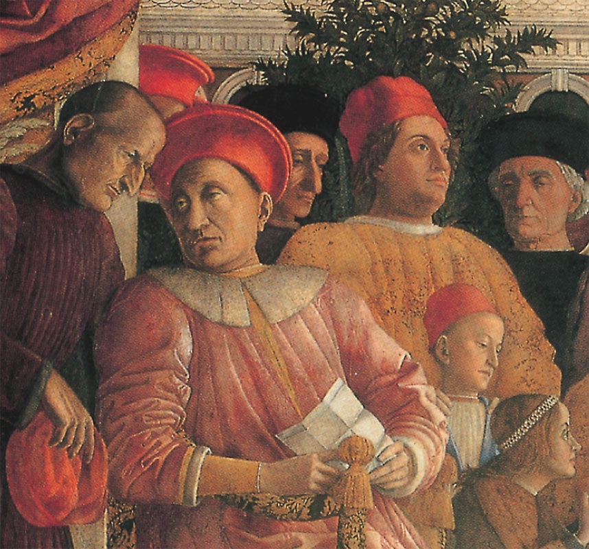 Andrea Mantegna: Andrea Mantegna, The Bridal Chamber, western wall, 1465-1474, Ducal Palace, Mantua, Italy. Arte Svelata. Detail.
