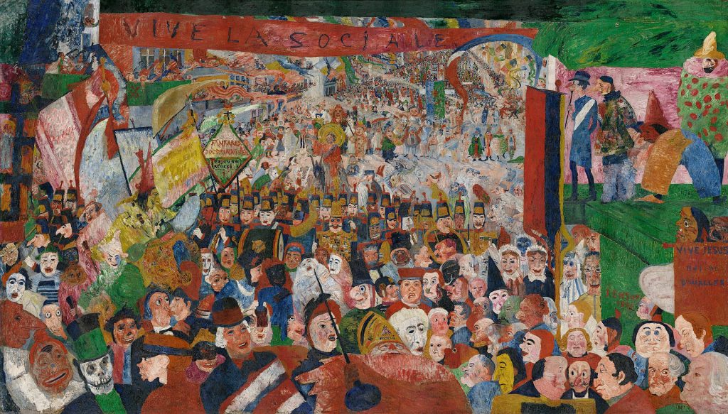 James Ensor paintings: James Ensor, Christ’s Entry into Brussels in 1889, 1888, J. Paul Getty Museum, Los Angeles. Wikipedia.
