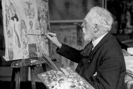 James Ensor painting in his Ostend studio, 1933.