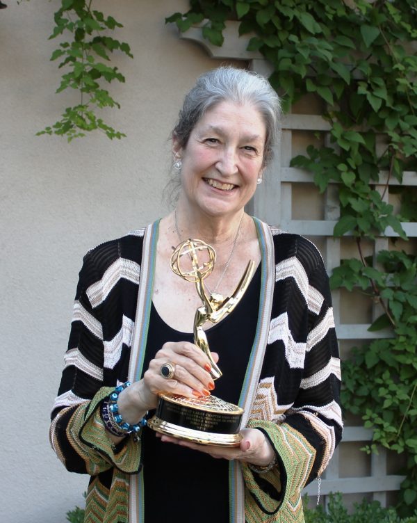 Jane Fortune: Jane Fortune holding her Emmy Award in 2009. The Florentine.
