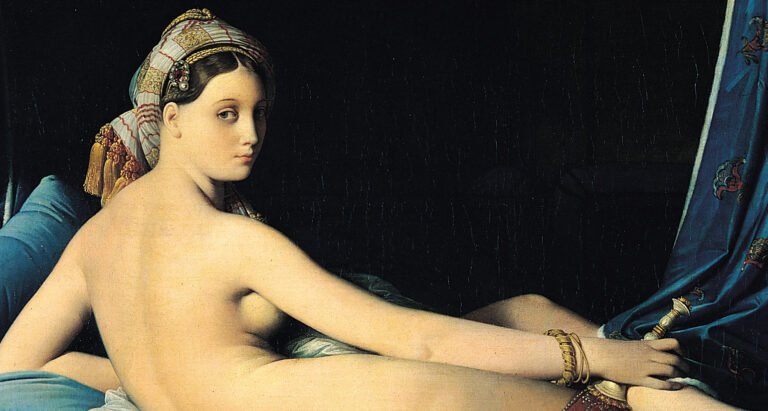 Scandalous Nudes Art: Jean Auguste Dominique Ingres, The Grand Odalisque, 1814, Louvre, Paris, France. Detail.
