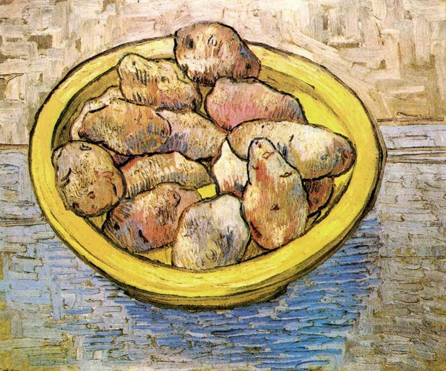 potato in art: Vincent van Gogh, Still Life With Potatoes, 1889, Kroller-Muller Museum, Netherlands. Museum’s website.
