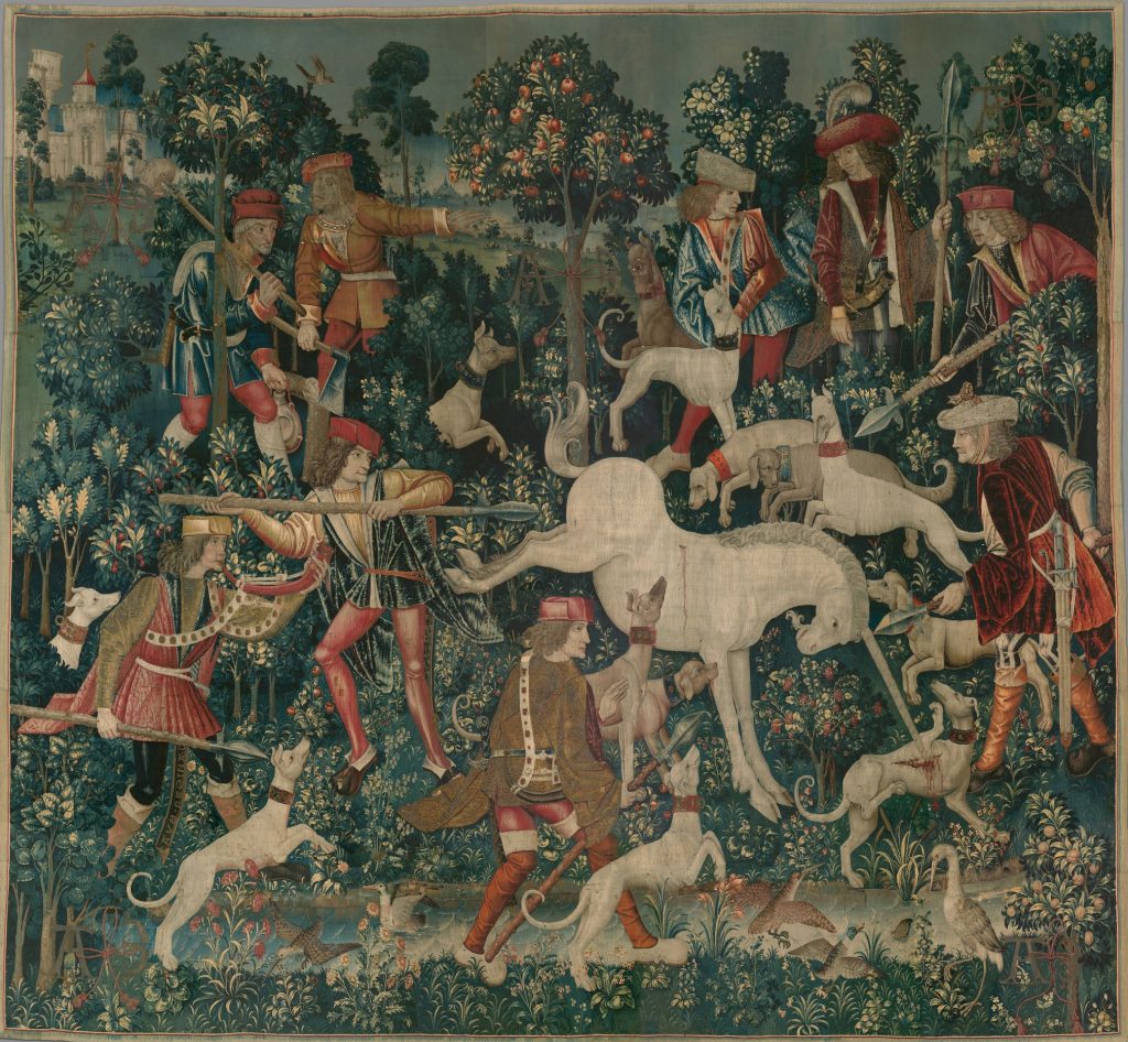 Unicorns in art: Unicorn Tapestries: The Unicorn Defends Himself, ca. 1495-1505, The Metropolitan Museum of Art, New York, NY, USA.
