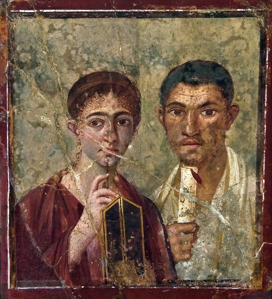 woman in ancient rome: Terentius Neo and His Wife, 55–79 CE, Pompeii, National Archeological Museum, Naples, Italy.
