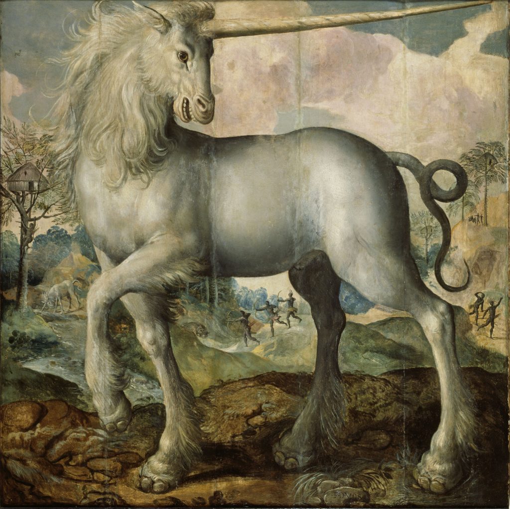 Unicorns in art: Maerten de Vos, Unicorn, 1572, Staatliches Museum Schwerin, Schwerin, Germany.
