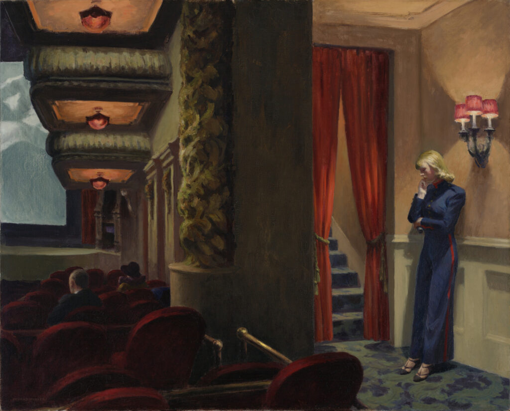 edward hopper cinema: Edward Hopper, New York Movie, 1939, Museum of Modern Art, New York City, NY, USA.
