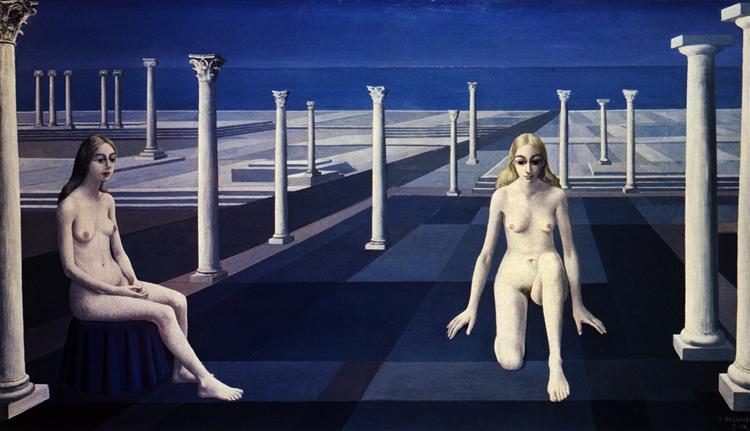 Surrealism 101: Paul Delvaux, Dialogue, 1974, Museum of Ixelles, Brussels, Belgium.

