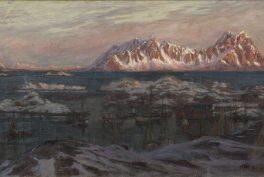 Anna Boberg, Fishing Harbour with Sunlit Mountains. Study from North Norway, Nationalmuseum, Stockholm, Sweden.