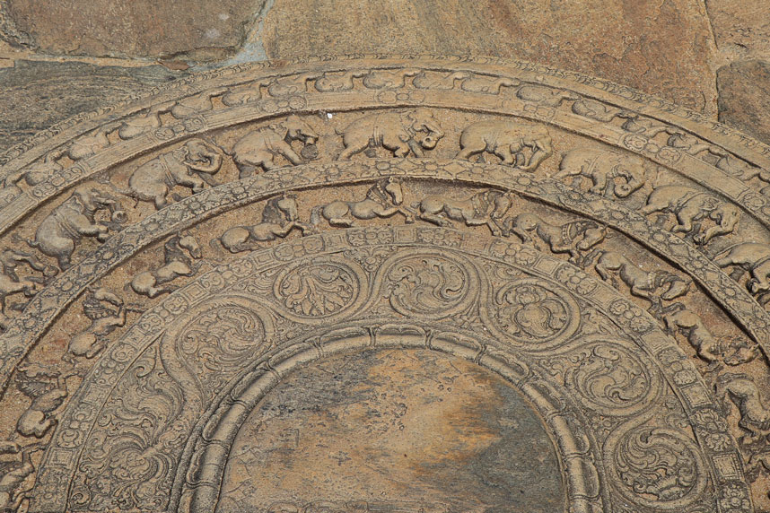 Polonnaruwa: Detail of a moonstone, Polonnaruwa, Sri Lanka. Photo by the author.
