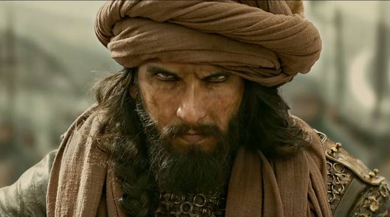 Qutub minar: Indian actor Ranveer Singh as Ala ud-Dīn Khaljī. Movie still from the 2018 feature film, Padmaavat via Indian Express website.
