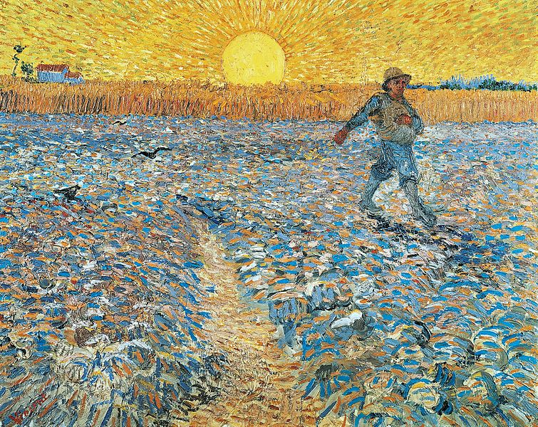 pointillism: Vincent van Gogh, The Sower at Sunset, 1888, Kroller-Muller Museum, Otterlo, Netherlands.
