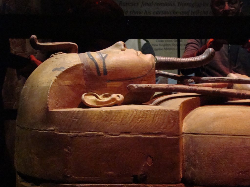 Pharaoh Ramesses: The Coffin of Ramses II (detail), painted cedar wood, New Kingdom, Dynasty 19, Egyptian Museum, Cairo, Egypt. Photo by the author.
