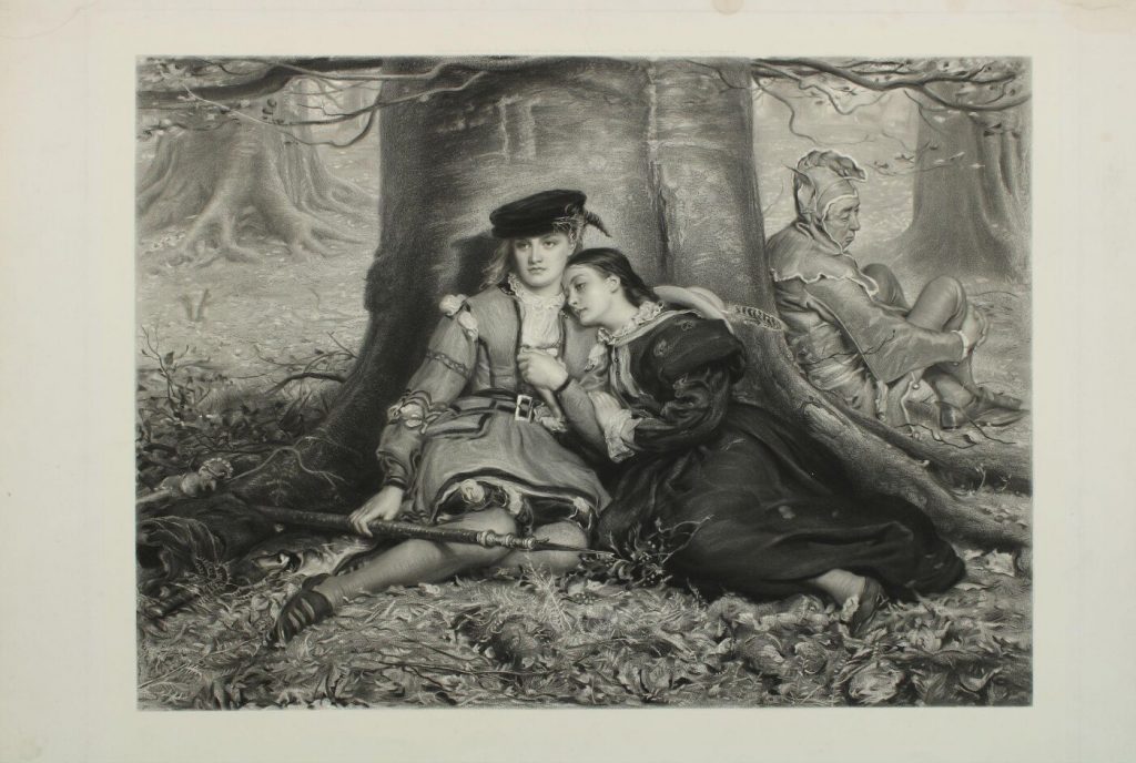 millais shakespeare: William Henry Simmons (Engraver) and John Everett Millais (Artist), Rosalind and Celia, 1870, Victoria & Albert Museum, London, UK.
