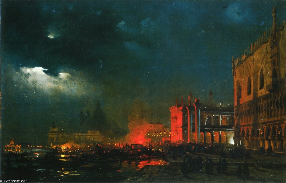 Moonlight paintings: Ippolito Caffi, Nocturnal Celebration on the Molo seen from San Marco, 1858, Private Collection.
