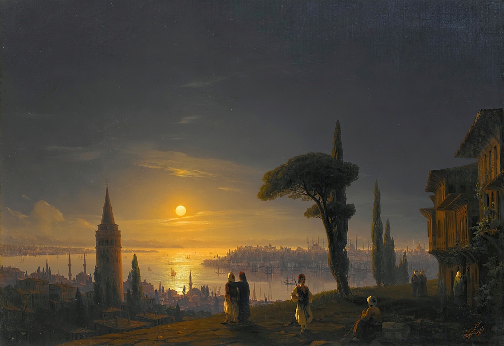 Moonlight paintings: Ivan Aivazovsky, The Galata Tower by Moonlight, 1845, Private Collection.
